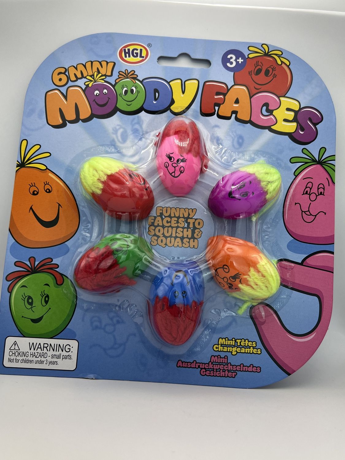 6PK Mini Moody Faces - Squishy Stress Balls - Sensory Fidget Toys for Anxiety Relief - Ages 3+